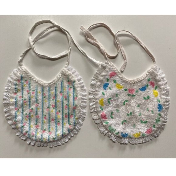 Vintage Terry Cloth Baby Bibs Pair - Picture 1 of 4